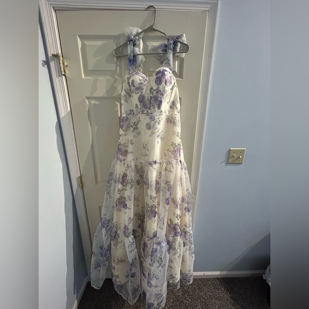 Purple flower prom dress